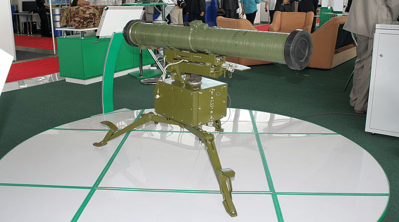 An example of a Ukrainian Skif (Stugna) anti-tank guided missile (ATGM) on a tripod. Photo Credit: Bandanschik, Wikipedia Commons