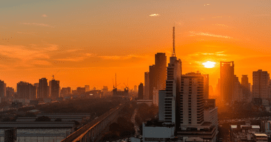 City Bangkok Sunrise Baiyoke Cityscape Brown City Thailand