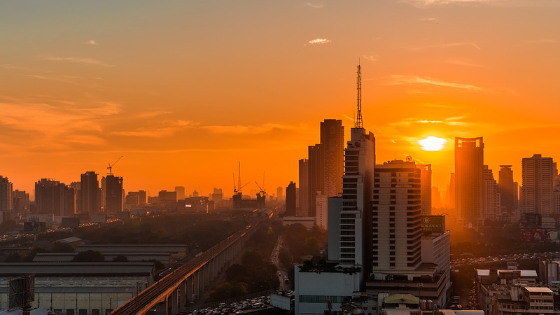 City Bangkok Sunrise Baiyoke Cityscape Brown City Thailand