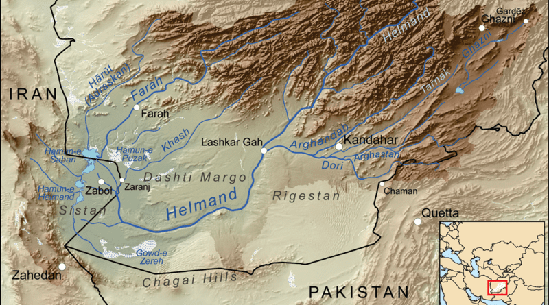 Map showing the Helmand River drainage basin in Afghanistan and Iran. Credit: Kmusser, Wikipedia Commons