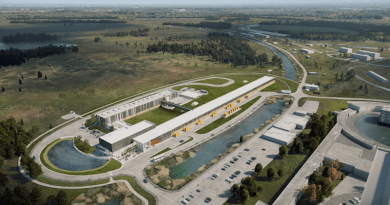 The PIP-II project received CD-3 approval from the U.S. Department of Energy. When complete, it will provide more powerful beams of protons to Fermilab experiments. This rendering shows the site of the PIP-II complex on the Fermilab campus. CREDIT: Fermilab