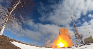 Russia launches Sarmat intercontinental ballistic missile at the Plesetsk testing field on April 20. Photo Credit: Russian Defense Ministry video screenshot