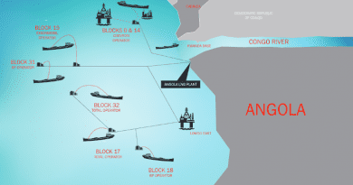 Exploration blocks and location of Angola LNG plant. Credit: Angola LNG