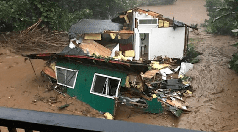 House destroyed by floodwaters near Waipā Garden, Kaua‘i, Hawai‘i. CREDIT: Courtesy of Corrigan and Businger (2022).