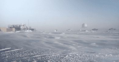 Blowing snow at Oliktok Point research facility, headquarters of the fiber-optic experiment. CREDIT: Sandia National Laboratories