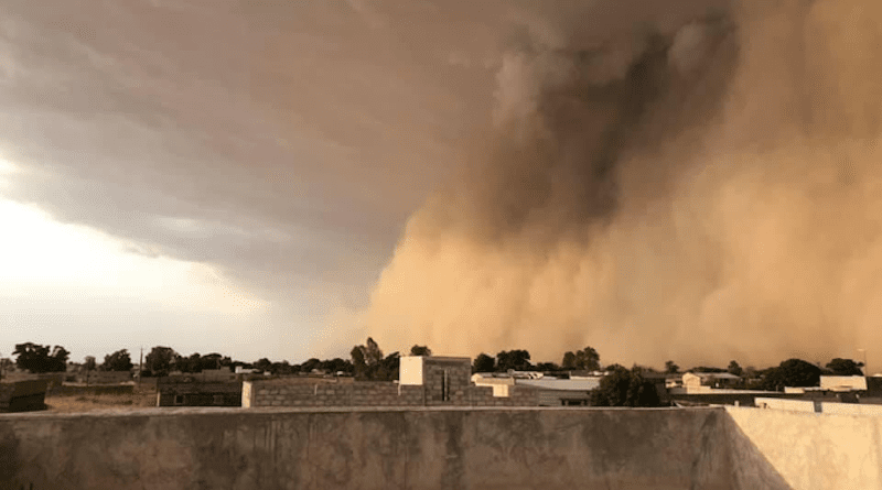 A squall line of dust near Kaolak, Senegal on June 27, 2021. CREDIT: Karen Coker / Penn State