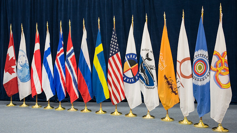 The flags of the Arctic Council Member States and Permanent Participants (Indigenous peoples' organizations). IMAGE CREDIT: Arctic Council Secretariat / Linnea Nordström