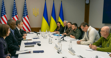 Secretary of State Antony J. Blinken and Secretary of Defense Lloyd J. Austin III meet with Ukraine's President Volodymyr Zelenskyy in visit to Kyiv on April 24, 2022. [Public Domain]