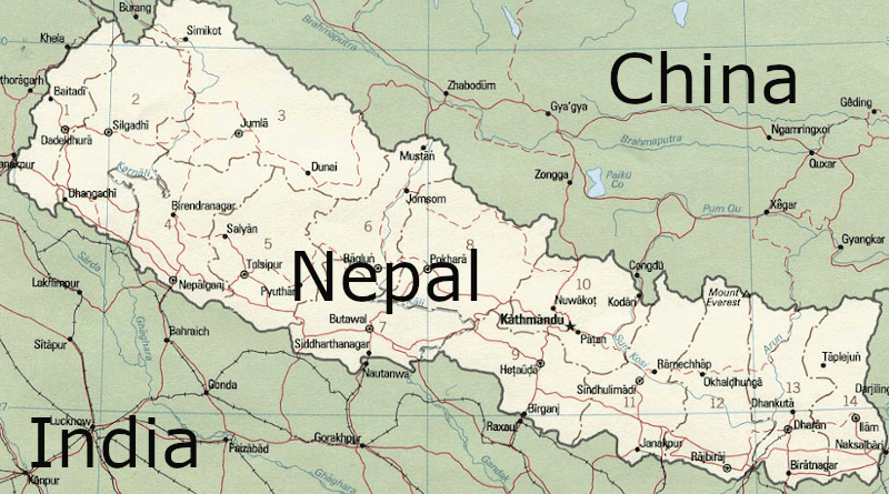 Location of Nepal. Credit: Wikipedia Commons