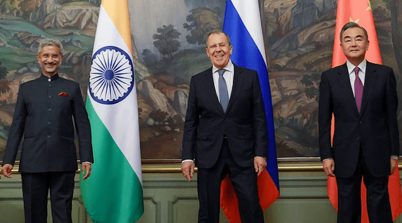 India's Foreign Minister Subrahmanyam Jaishankar, Russia's Foreign Minister Sergey Lavrov and China's Foreign Minister Wang Yi. Photo Credit: Russian Foreign Ministry Press Office