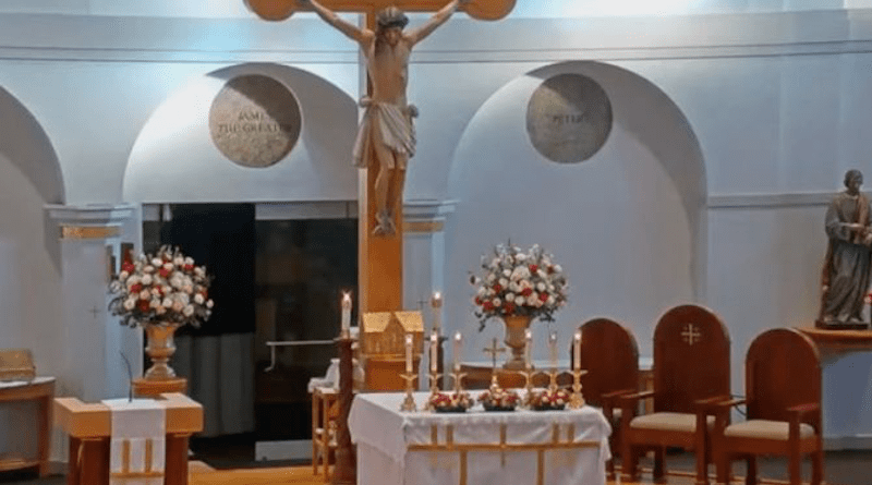 The tabernacle belonging to St. Bartholomew the Apostle Catholic Church in Katy, Texas, was reported stolen on May 9, 2022. | Screenshot from YouTube video