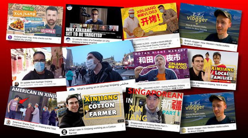 A collage of screenshot of videos on Xinjiang by foreign vloggers promoting China's official account of conditions in Xinjiang. Credit: RFA