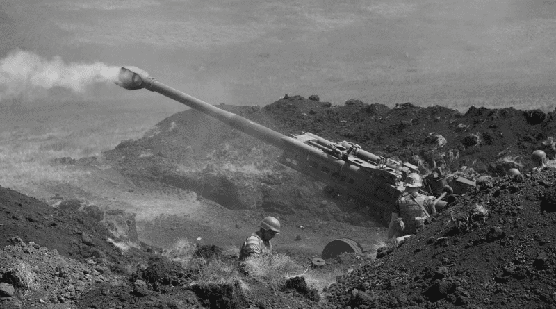 Ukrainian soldiers fire an M777 howitzer provided by the US. Photo Credit: Ukraine Defense Ministry