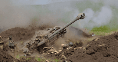 Ukrainian soldiers fire an M777 howitzer provided by the US. Photo Credit: Ukraine Defense Ministry