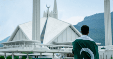 Pakistani Boy Standing Flag Man Tradition Young Mosque