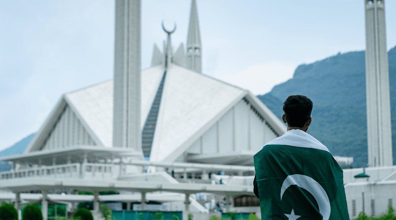 Pakistani Boy Standing Flag Man Tradition Young Mosque