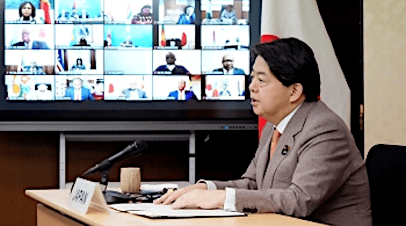 Japan's Foreign Minister Yoshimasa Hayashi attends virtual TICAD Ministerial Meeting. Photo Credit: Japan's Foreign Ministry