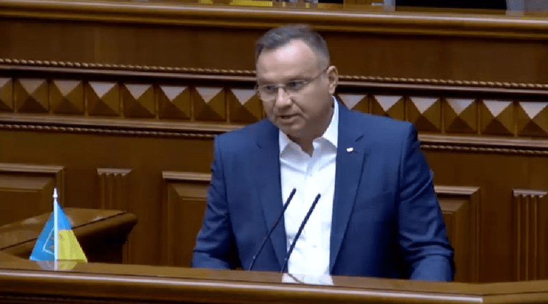 Poland's President Andrzej Duda addresses Ukraine's Parliament. Photo Credit: Ukraine Government