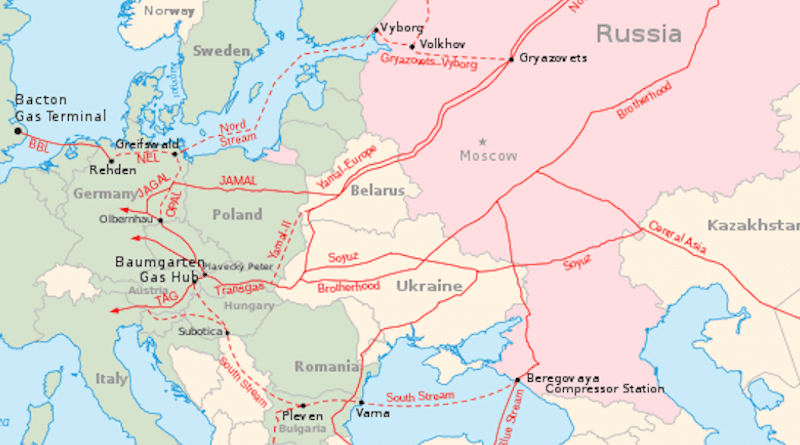 Russian pipelines to Europe and relation to Ukraine. Credit: Wikipedia Commons