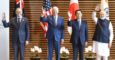 (L-R) Australian Prime Minister Anthony Albanese, US President Joe Biden, Japanese Prime Minister Fumio Kishida, and Indian Prime Minister Narendra Modi wave to the media prior to the Quad meeting at the Kishida's office in Tokyo, May 24, 2022. Photo Credit: PM India Office
