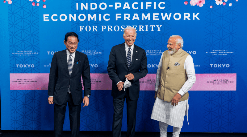 Japan's Prime Minister Fumio Kishida, with US President Joe Biden and India's Prime Minister Narendra Modi. Photo Credit: The White House