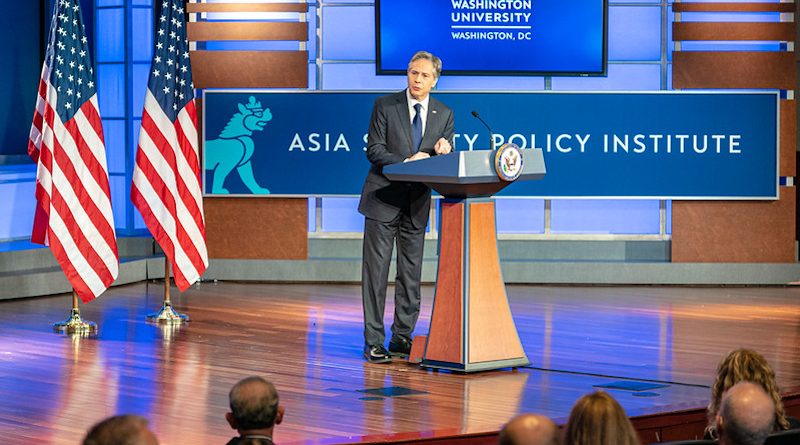 Secretary of State Antony J. Blinken delivers an address outlining the Administration’s policy toward the People’s Republic of China, at the George Washington University in Washington, D.C., on May 26, 2022. [State Department photo by Freddie Everett/ Public Domain]