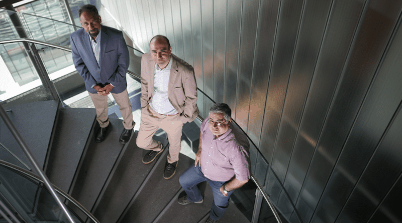 Muthukumaran Packirisamy, Mohsen Habibi and Shervin Foroughi: “Ultrasonic frequencies are already being used in destructive procedures like laser ablation. We wanted to use them to create something.” CREDIT: Concordia University