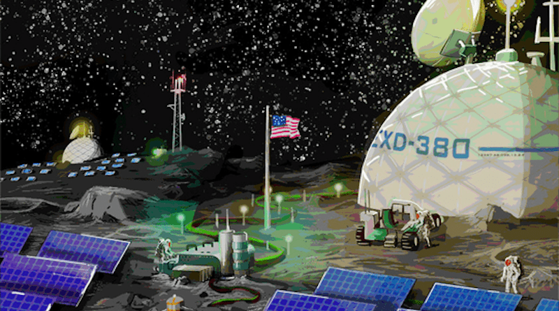 An artistic rendering of what a resilient microgrid for a lunar base camp might look like. Sandia National Laboratories engineers are working with NASA to design the system controller for the microgrid. CREDIT: Illustration by Eric Lundin/Sandia National Labroatories