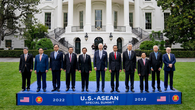US President Joe Biden (C) poses with leaders from the Association of Southeast Asian Nations (ASEAN) for a group photo on the South Lawn of the White House in Washington, May 12, 2022. Photo Credit: The White House