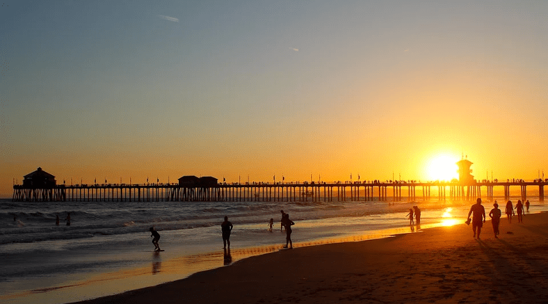 California Pier Sunset Water Sea Beach Ocean Huntington