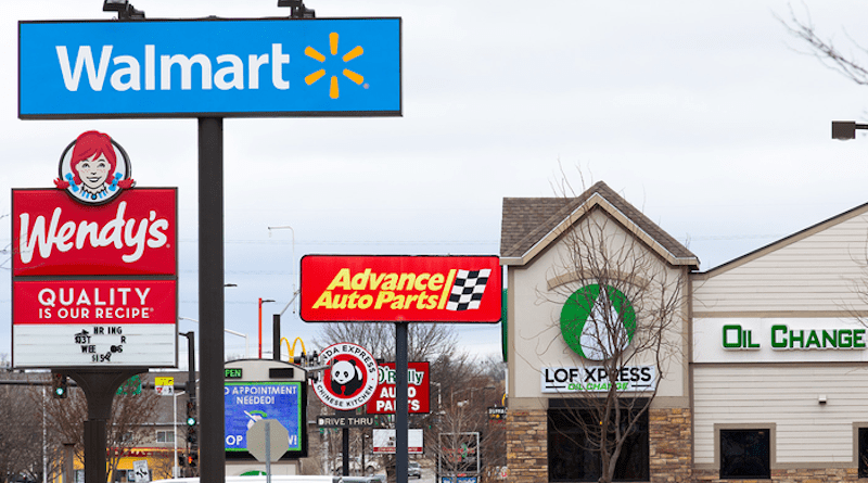Retail signs along Duff Ave in Ames, IA, April 2022. CREDIT: Christopher Gannon/Iowa State University