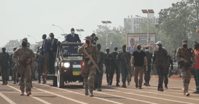 Russian Wagner Group mercenaries provide security for convoy with president of the Central African Republic. Photo Credit: Clément Di Roma/VOA Wikipedia Commons