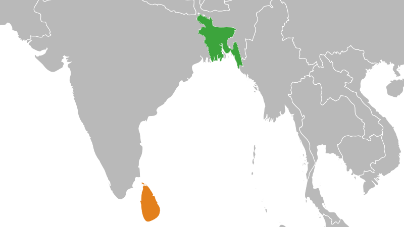Locations of Bangladesh (green) and Sri Lanka. Credit: Wikipedia Commons
