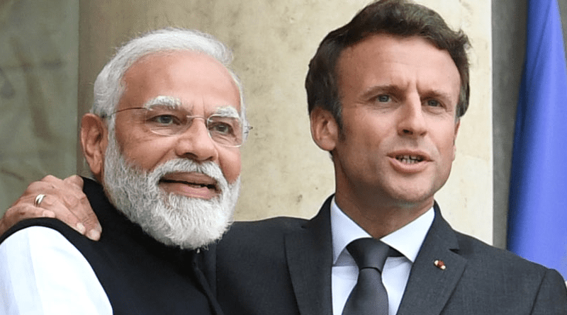 India's Prime Minister Narendra Modi with France's President Emmanuel Macron. Photo Credit: India Prime Minister Office