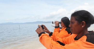The Pokmaswas volunteers on Mutus Island conduct regular patrols to protect their waters against illegal and destructive fishing. Image courtesy of the Indonesian Coral Reef Foundation (Terangi).
