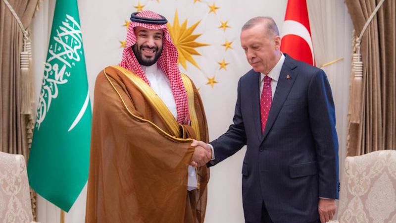 Saudi Crown Prince Mohammed bin Salman with Turkey's President Recep Tayyip Erdogan (Photo Credit: SPA)