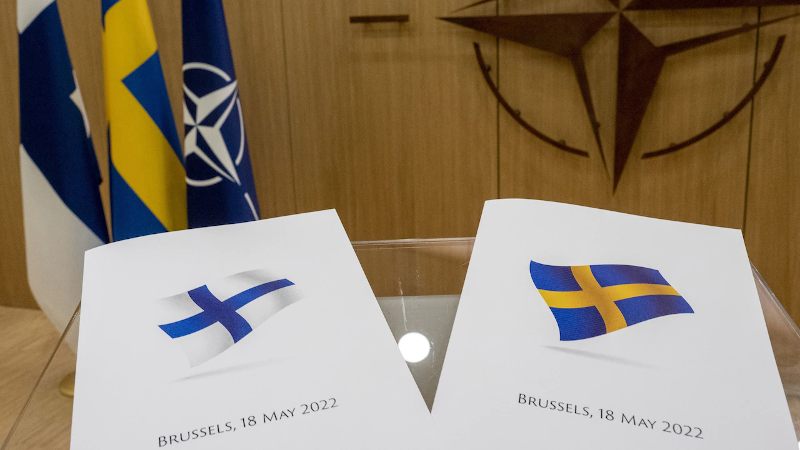 NATO Secretary General Jens Stoltenberg receives official letters of application to join NATO from Klaus Korhonen, ambassador of Finland accredited to NATO, and Axel Wernhoff, ambassador of Sweden accredited to NATO, in Brussels, May 18, 2022. Photo Credit: NATO