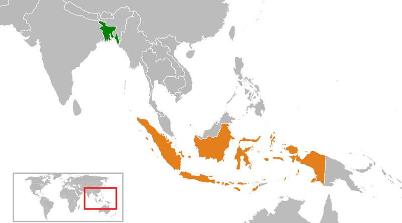 Map indicating locations of Bangladesh and Indonesia (orange). Credit: Wikipedia Commons