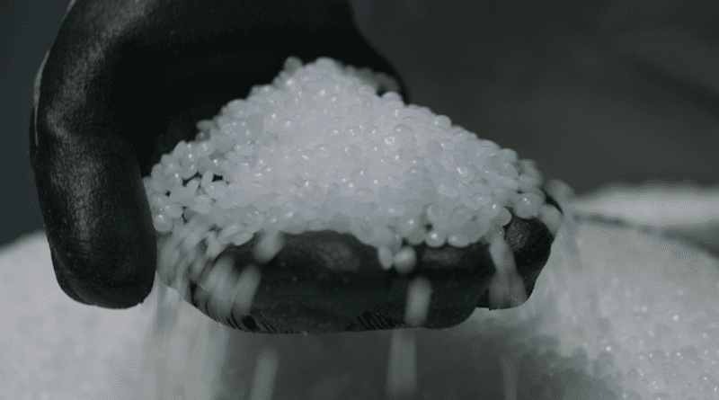 Plastic pellets that can be used to produce new plastic products. The pellets are made by gas that in turn comes from the mixed combustible waste heated to 600-800 degrees Celsius. Credit: Johan Bodell, Chalmers CREDIT: Johan Bodell, Chalmers