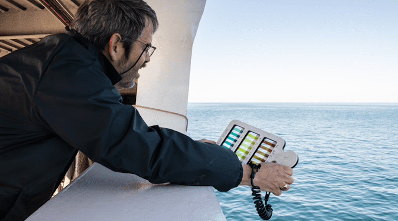 Bigelow Laboratory Senior Research Scientist William Balch examines ocean color in the Gulf of Maine. Using data collected over the last two decades, Balch recently published new findings on how the body of water has rapidly and substantially changed during that time. CREDIT: Bigelow Laboratory