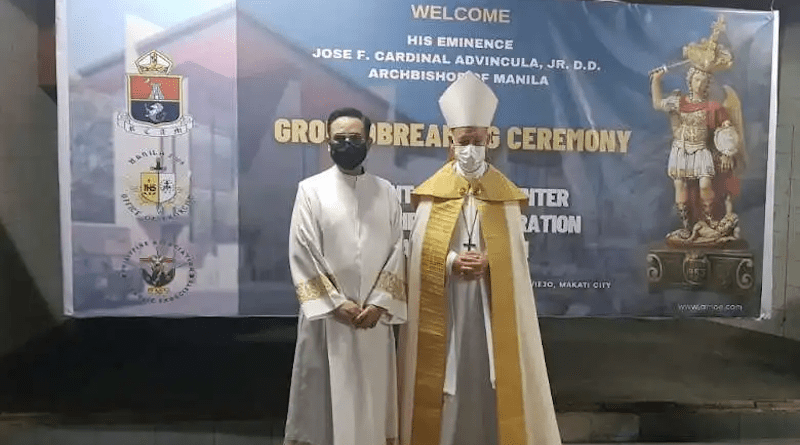 Cardinal Jose Advincula (right) and Father Jose Francisco Syquia, chief exorcist of Manila Archdiocese, at the ground-breaking ceremony for the exorcism center in Manila. (Photo supplied)