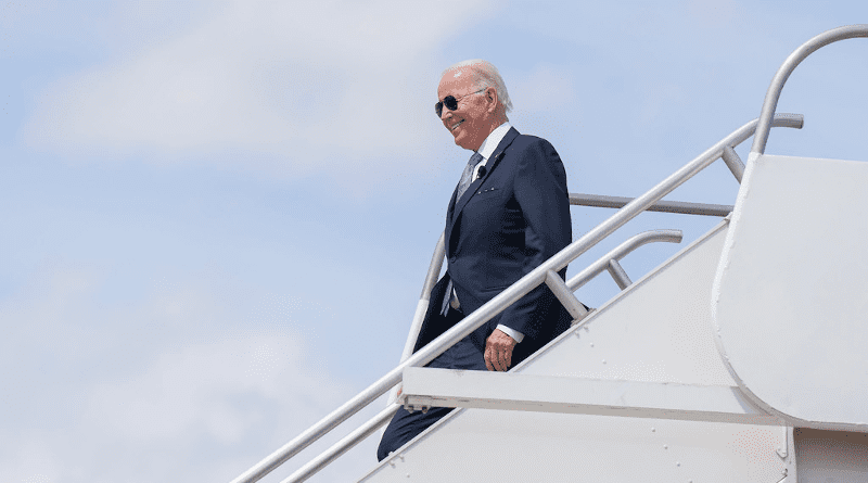 File photo of President Joe Biden disembarking Air Force One. (Official White House Photo by Adam Schultz)
