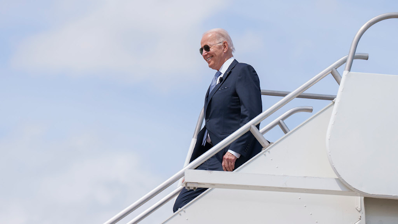 File photo of President Joe Biden disembarking Air Force One. (Official White House Photo by Adam Schultz)