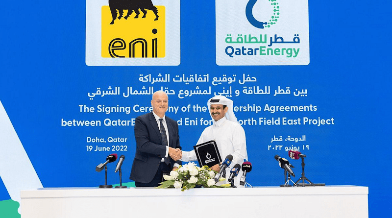 In the picture, Eni CEO, Claudio Descalzi and His Excellency Mr. Saad Sherida Al-Kaabi, the Minister of State for Energy Affairs, the President and CEO of QatarEnergy. Photo Credit: Enia