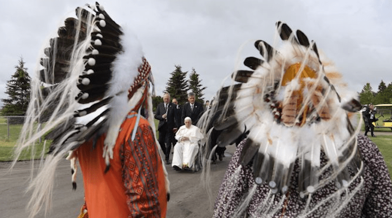 Pope Francis arrives for a meeting with indigenous peoples in Maskwacis, Canada, July 25, 2022. | Vatican Media