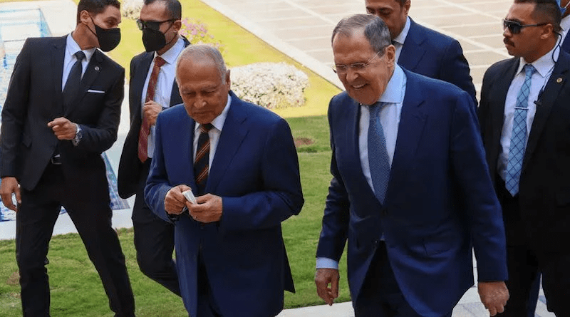 Secretary General of the Arab League Ahmed Aboul Gheit with Russia's Foreign Minister Sergei Lavrov. Photo Credit: Russia Foreign Ministry