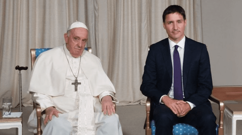 Pope Francis with Canada's Prime Minister Justin Trudeau. Photo Credit: VAMP pool