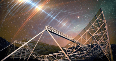 Astronomers detected a persistent radio signal from a far-off galaxy that appears to flash with surprising regularity. Named FRB 20191221A, this fast radio burst, or FRB, is currently the longest-lasting FRB, with the clearest periodic pattern, detected to date. Pictured is the large radio telescope CHIME that picked up the FRB. CREDIT: Photo courtesy of CHIME, with background edited by MIT News