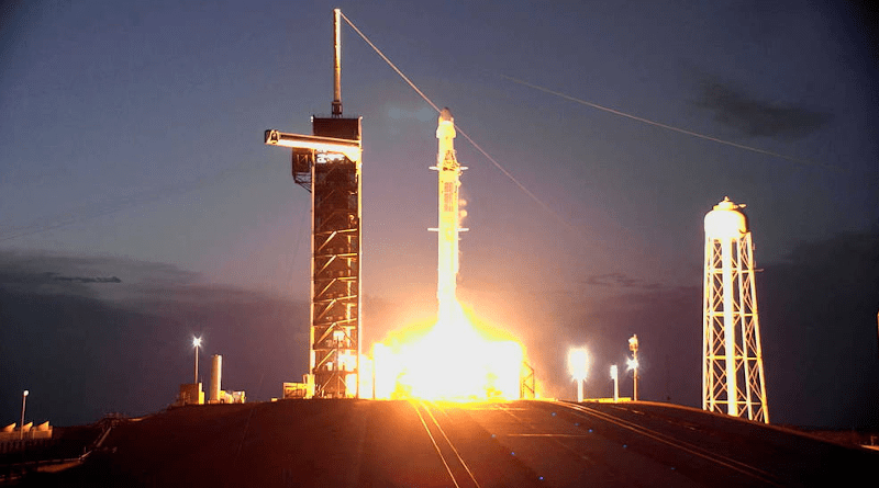 A SpaceX Falcon 9 rocket lifts off from NASA's Kennedy Space Center in Florida on July 14, 2022, with a Cargo Dragon spacecraft aboard for SpaceX's 25th resupply mission to the International Space Station. Credits: NASA TV