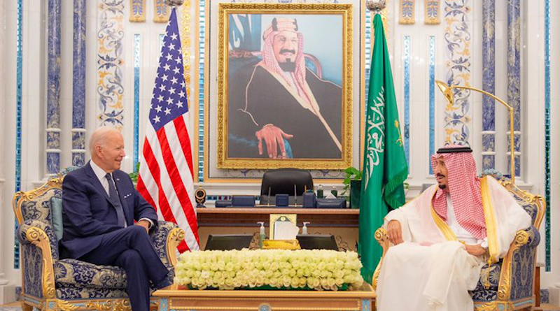 US President Joe Biden and Saudi Arabia's King Salman meeting at Al-Salam Palace in Jeddah. (SPA)